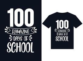 100 jours flamboyants d'illustrations d'école pour la conception de t-shirts prêts à imprimer vecteur