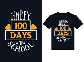 joyeux 100 jours d'illustrations d'école pour la conception de t-shirts prêts à imprimer vecteur