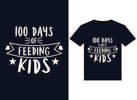 100 jours d'illustrations pour nourrir les enfants pour la conception de t-shirts prêts à imprimer vecteur