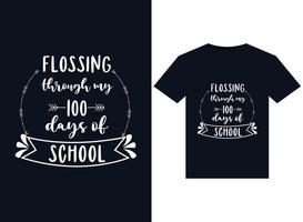 parcourir mes 100 jours d'illustrations d'école pour la conception de t-shirts prêts à imprimer vecteur