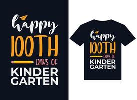 joyeux 100 e jours d'illustrations de jardin d'enfants pour la conception de t-shirts prêts à imprimer vecteur