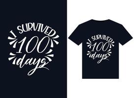 J'ai survécu à 100 jours d'illustrations pour la conception de t-shirts prêts à imprimer vecteur