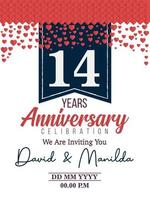 Célébration du logo du 14e anniversaire avec amour pour l'événement de célébration, l'anniversaire, le mariage, la carte de voeux et l'invitation vecteur
