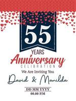 Célébration du logo du 55e anniversaire avec amour pour l'événement de célébration, l'anniversaire, le mariage, la carte de voeux et l'invitation vecteur