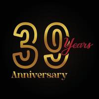 Logotype de célébration du 39e anniversaire avec un design élégant de couleur dorée et rouge manuscrite. anniversaire de vecteur pour la célébration, carte d'invitation et carte de voeux.