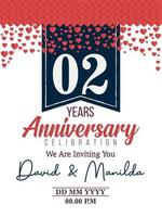 Célébration du logo du 02e anniversaire avec amour pour l'événement de célébration, l'anniversaire, le mariage, la carte de voeux et l'invitation vecteur