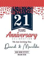 Célébration du logo du 21e anniversaire avec amour pour l'événement de célébration, l'anniversaire, le mariage, la carte de voeux et l'invitation vecteur