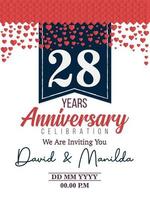 Célébration du logo du 28e anniversaire avec amour pour l'événement de célébration, l'anniversaire, le mariage, la carte de voeux et l'invitation vecteur