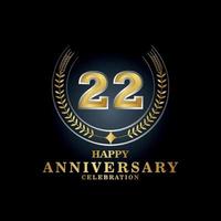 emblème de modèle 22e anniversaire de luxe avec un cadre en forme de branches de laurier et le numéro. logo royal anniversaire. conception d'illustration vectorielle vecteur