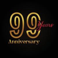 Logotype de célébration du 99e anniversaire avec un design élégant de couleur dorée et rouge manuscrite. anniversaire de vecteur pour la célébration, carte d'invitation et carte de voeux.