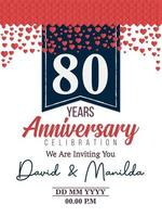 Célébration du logo du 80e anniversaire avec amour pour l'événement de célébration, l'anniversaire, le mariage, la carte de voeux et l'invitation vecteur
