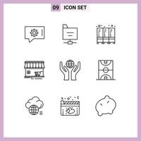 ensemble de 9 symboles d'icônes d'interface utilisateur modernes signes pour les éléments de conception vectoriels modifiables du marché mondial des casiers de soins vecteur