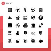 interface mobile glyphe solide ensemble de 25 pictogrammes de connexion de poignée de main de serveur informatique accord global éléments de conception vectoriels modifiables vecteur