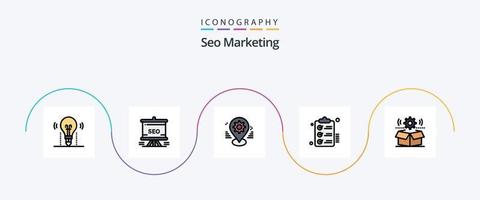 ligne de marketing seo remplie de 5 icônes plates, y compris les tâches. liste de contrôle. analytique. paramètre. carte vecteur