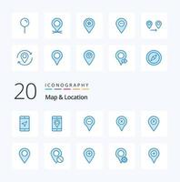 20 pack d'icônes de couleur bleue d'emplacement de carte comme emplacement emplacement emplacement broche moins vecteur