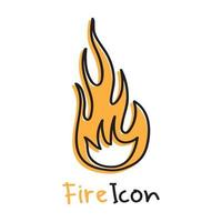 icônes de feu dessinées à la main. vecteur d'icônes de flammes de feu. feu de croquis de doodle dessinés à la main, dessin noir et blanc. symbole de feu simple.