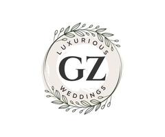 modèle de logos de monogramme de mariage lettre initiales gz, modèles minimalistes et floraux modernes dessinés à la main pour cartes d'invitation, réservez la date, identité élégante. vecteur