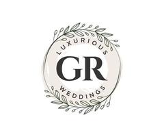 gr initiales lettre modèle de logos de monogramme de mariage, modèles minimalistes et floraux modernes dessinés à la main pour cartes d'invitation, réservez la date, identité élégante. vecteur