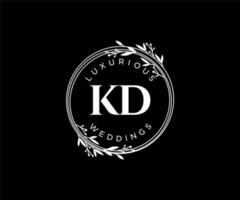 modèle de logos de monogramme de mariage lettre initiales kd, modèles minimalistes et floraux modernes dessinés à la main pour cartes d'invitation, réservez la date, identité élégante. vecteur