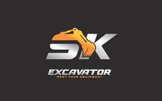 excavatrice logo sk pour entreprise de construction. illustration vectorielle de modèle d'équipement lourd pour votre marque. vecteur