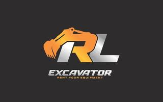 excavatrice logo rl pour entreprise de construction. illustration vectorielle de modèle d'équipement lourd pour votre marque. vecteur