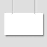 modèle d'affiche de vecteur blanc blanc. maquette accrochée au mur. cadre pour feuille de papier. isolé sur fond gris. illustration vectorielle