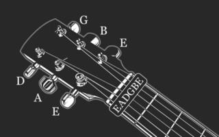 accordage de la guitare. illustration vectorielle noir et blanc sur fond noir vecteur