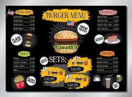modèle de menu de table de bar à hamburger vecteur