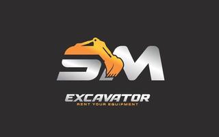 excavatrice logo sm pour entreprise de construction. illustration vectorielle de modèle d'équipement lourd pour votre marque. vecteur