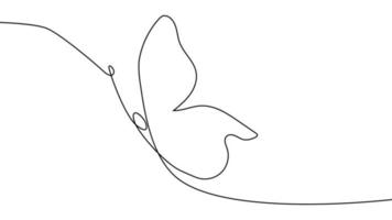 dessin continu d'une ligne. logo papillon volant. illustration en noir et blanc. concept pour logo, carte, bannière vecteur