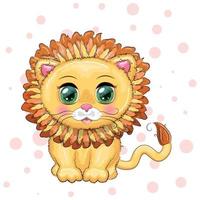 lion de dessin animé aux yeux expressifs. animaux sauvages, personnage, style mignon enfantin vecteur