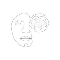 visage de femme avec des fleurs un dessin au trait. la moitié du visage est une fleur. art de dessin au trait continu. cosmétiques naturels. vecteur