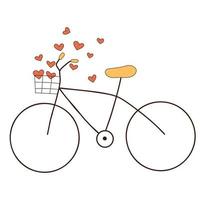 vélo rétro groovy avec des coeurs sur fond blanc. illustration vectorielle dans un style plat dessiné à la main. bonne saint valentin style rétro des années 70 des années 60. vecteur