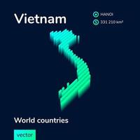 carte 3d stylisée au néon isométrique du vietnam aux couleurs vert et menthe sur fond bleu foncé vecteur