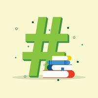 hashtag avec illustration de concept plat de livres vecteur