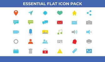 30 illustrations vectorielles de pack d'icônes essentielles à plat vecteur