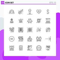 pack de 25 lignes créatives d'éléments de conception vectoriels modifiables microphone dollar heartflag flg vecteur