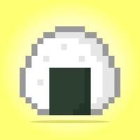 Pixel 8 bits d'onigiri. nourriture japonaise pour les actifs de jeu et les motifs de point de croix dans les illustrations vectorielles. vecteur