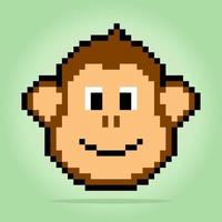 8 bits de pixels de tête de singe. animaux pour les actifs de jeu et les motifs de point de croix dans les illustrations vectorielles. vecteur