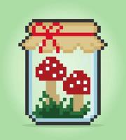 Champignon pixel 8 bits en bouteille. plante pour les actifs de jeu et les motifs de point de croix dans les illustrations vectorielles. vecteur