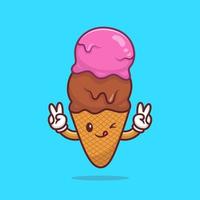 illustration d'icône vectorielle de dessin animé de cône de crème glacée mignon. concept d'icône de boisson alimentaire isolé vecteur premium. style de dessin animé plat