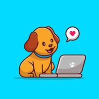 chien mignon avec illustration d'icône de vecteur de dessin animé pour ordinateur portable. concept d'icône de technologie animale isolé vecteur premium. style de dessin animé plat