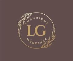 modèle de logos de monogramme de mariage lettre initiales lg, modèles minimalistes et floraux modernes dessinés à la main pour cartes d'invitation, réservez la date, identité élégante. vecteur