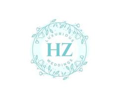 hz initiales lettre modèle de logos de monogramme de mariage, modèles minimalistes et floraux modernes dessinés à la main pour cartes d'invitation, réservez la date, identité élégante. vecteur