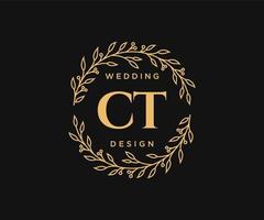 ct initiales lettre collection de logos de monogramme de mariage, modèles minimalistes et floraux modernes dessinés à la main pour cartes d'invitation, réservez la date, identité élégante pour restaurant, boutique, café en image vectorielle vecteur