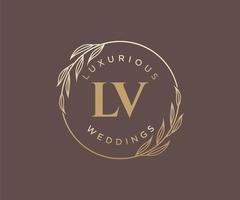 modèle de logos de monogramme de mariage lettre initiales lv, modèles minimalistes et floraux modernes dessinés à la main pour cartes d'invitation, réservez la date, identité élégante. vecteur