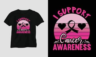 je soutiens la sensibilisation au cancer - conception de la journée mondiale du cancer avec ruban, signe, amour, poing et papillon vecteur