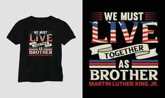 Martin Luther King jr. conception de t-shirt de jour sur le thème des états-unis avec ruban, poing, drapeau vecteur