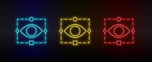 icônes au néon. œil de la technologie de la rétine. ensemble d'icônes vectorielles néon rouge, bleu, jaune sur fond sombre vecteur