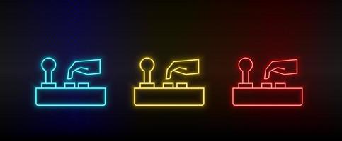 icônes au néon. jeu de manette d'arcade. ensemble d'icônes vectorielles néon rouge, bleu, jaune sur fond sombre vecteur